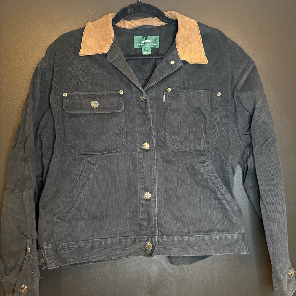 Ralph Lauren Black Jacket with Tan Leather Collar